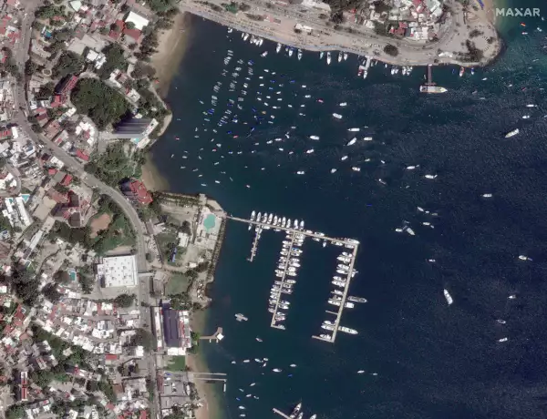 Satellite view shows a marina before Hurricane Otis hit, in Acapulco