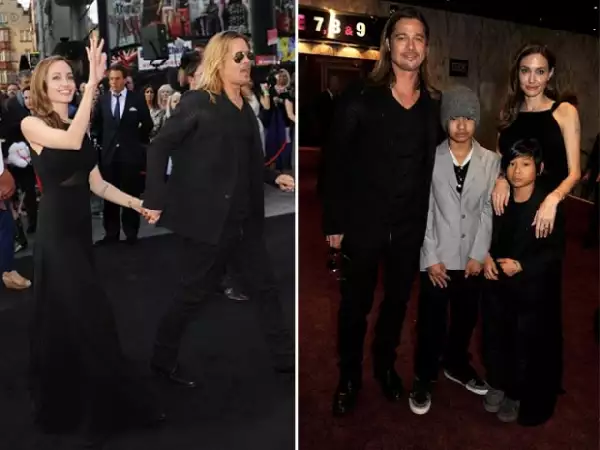Jolie lució sonriente y muy enamorada de Pitt. Al estreno también asistieron sus hijos Maddox y Pax.