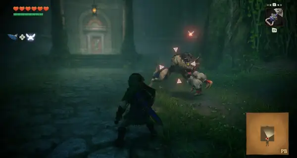 Captura de The Legend of Zelda. Ocarina of Time durante la entrada al Templo del Bosque.