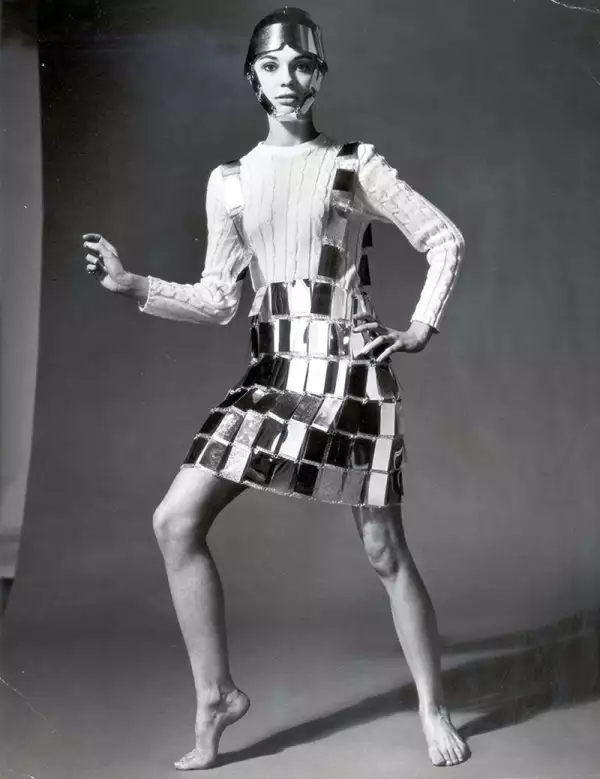 Paco Rabanne Shirt Silver Skirt With Matching Centurion Helmet 1966.