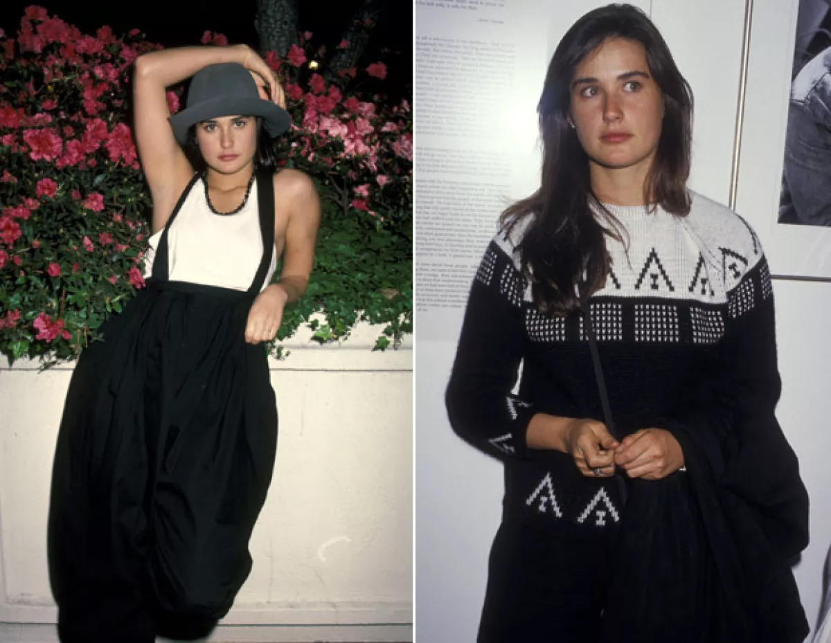 Demi, en los inicios de su carrera, con sus looks respectivos en 1984 y 1987.