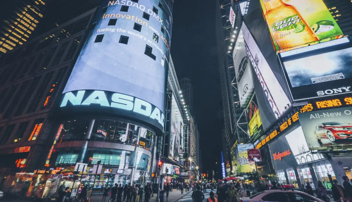Nasdaq Stock Exchange billboard at Times square in New York City
