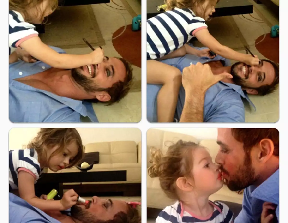La pequeña hija del histrión, Kailey Alexandra, tomó como modelo a su papá y comenzó a pitarle la cara; posteriormente el actor publicó la fotografía en Instagram.