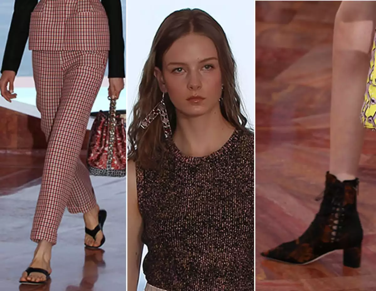 Se vieron accesorios asimétricos, botas flats con punta y maquillaje natural.