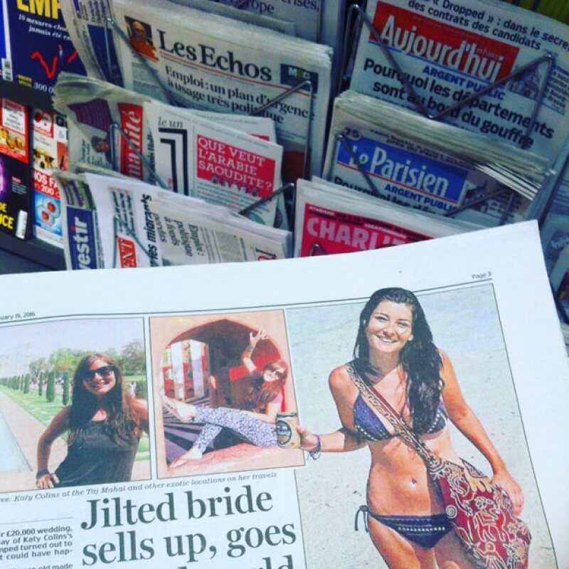 Katy Collins se hizo famosa en enero de 2015, apareciendo en portadas de periódicos en varias partes del mundo.