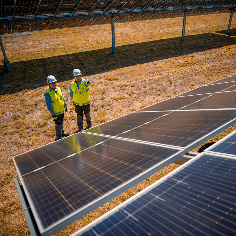 Especialistas de Enel dando mantenimiento a paneles solares